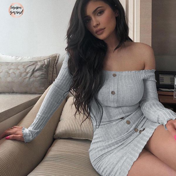 

твердая зима женщины трикотажных платья осень sexy mini плечо с длинным рукавом party club bodycon платье для женщин женского платье, Black;gray