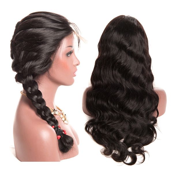 

360 full lace brazilian human hair body wave wigs with baby hair pre plucked 150 density glueless virgin hair 360 lace frontal wigs, Black;brown