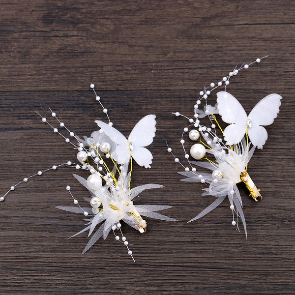 

Fashion Pearl Wedding Hair Accessories Butterfly Yarn Barrettes For Women Bride Party Pom Girl Hair Jewelry Handmade Hairwear