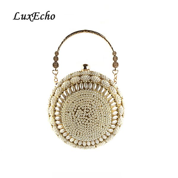 

luxecho golden pearl handle bags women evening day clutches ladies party dinner purse beading minadiere fashion bag