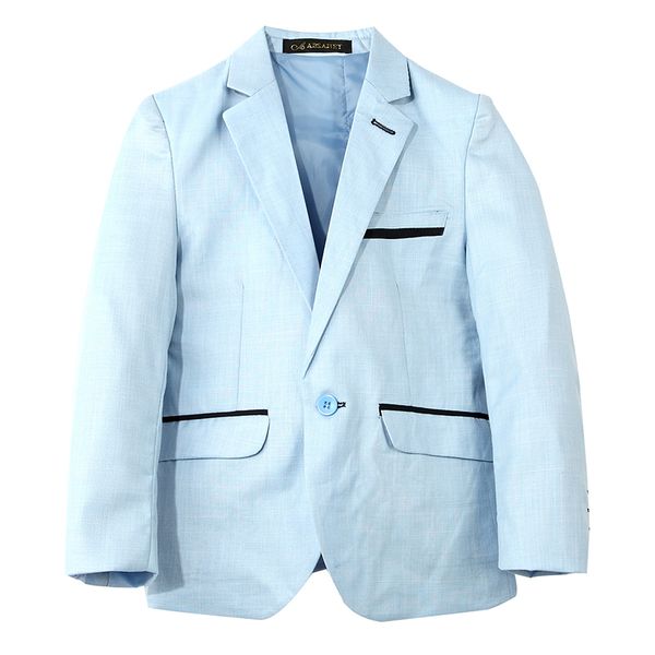 

boy button solid simple formal casual cotton blend notched flat slim fit jacket blazer, Blue