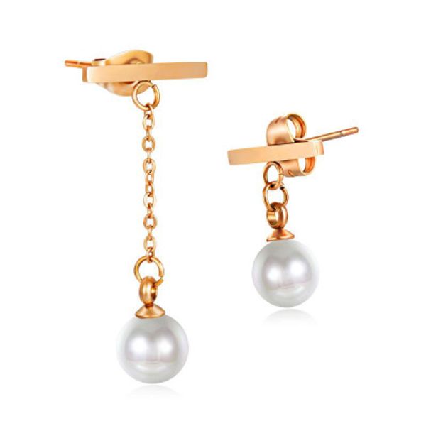 

korean version of artificial pearl earrings irregular titanium steel rose gold color ladies necklace jewelry, Golden;silver