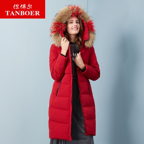 

tanboer women's down jackets duck down coat long fashion coats warm fur collar puffy women coat winter jacket tb18790, Black