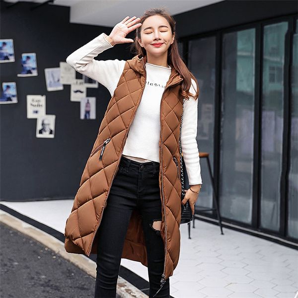 

autumn winter women vest medium long thick thin down cotton waistcoat fashion large size hooded sleeveless jacket female xin078, Black;white