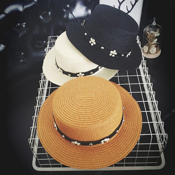 

2020 parent-child simple flower belt summer hat stitching color beach holiday straw sun hats for women summer style hat girl, Blue;gray