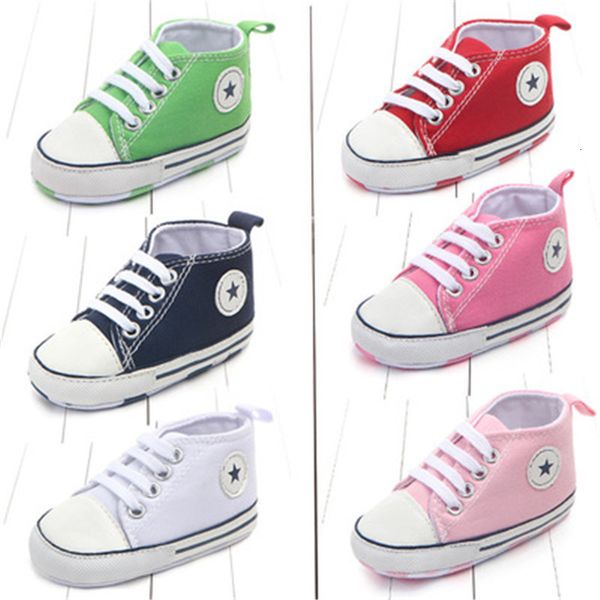 

Mix Color Wholesale Canvas Classic Sports Sneakers Newborn Baby Boys Girls Infant Toddler Soft Sole Anti-slip First Walkers Shoes, Pink baby