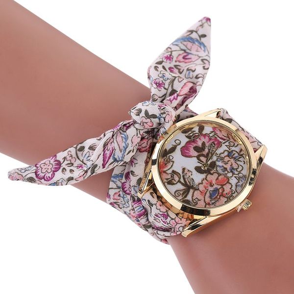 

women wristwatch flower fabric bow quartz watch girls bracelet watch, Slivery;brown