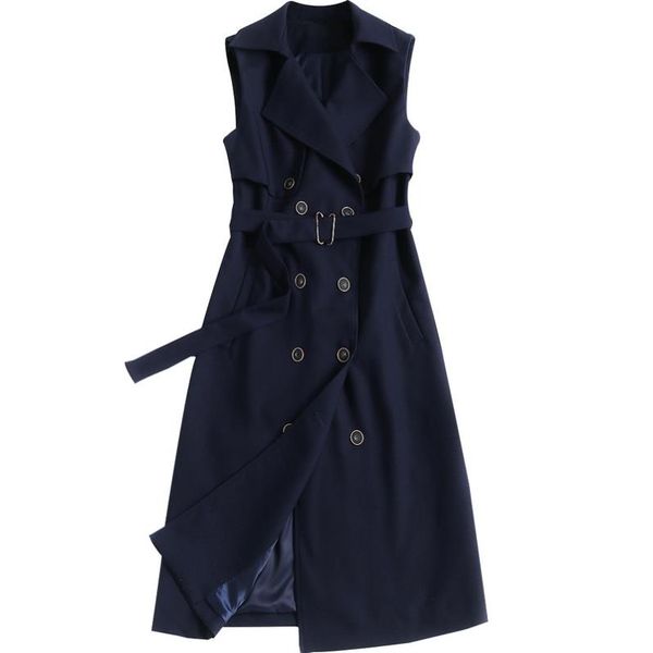 

2020 spring ol double breasted women windbreak lapel sleeve vest sashes pockets loose slim female coat fashion new, Black;white