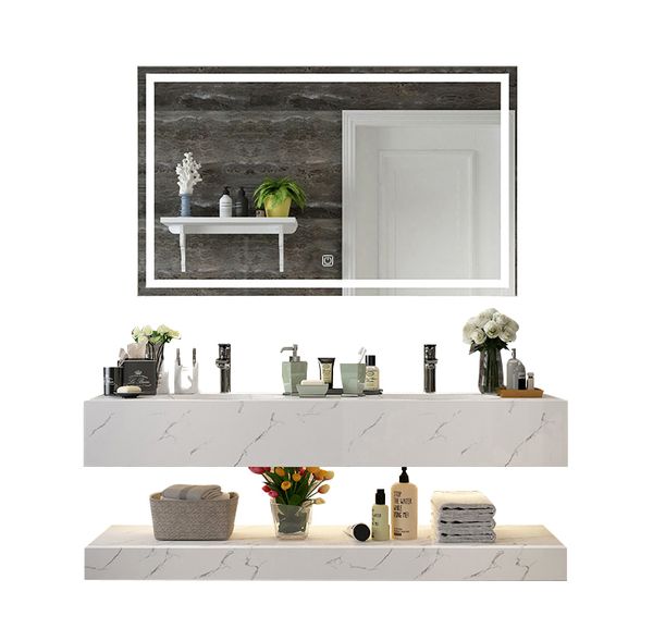 

Diyhd wall mount led lighted bathroom mirror vanity defogger quare rectangle light finger touch
