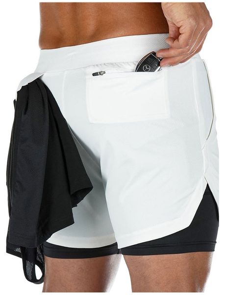 

summer men sport short quickly dry 2in1 zipper pocket elastic sweatpants running jogger fitness gym workout short sportswear, Black;blue