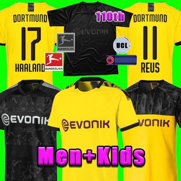 

haaland 19 20 borussia dortmund soccer jersey 2019 2020 football shirts 110th sancho reus hummels m.gotz paco delaney men kids kit maillot, Black;yellow