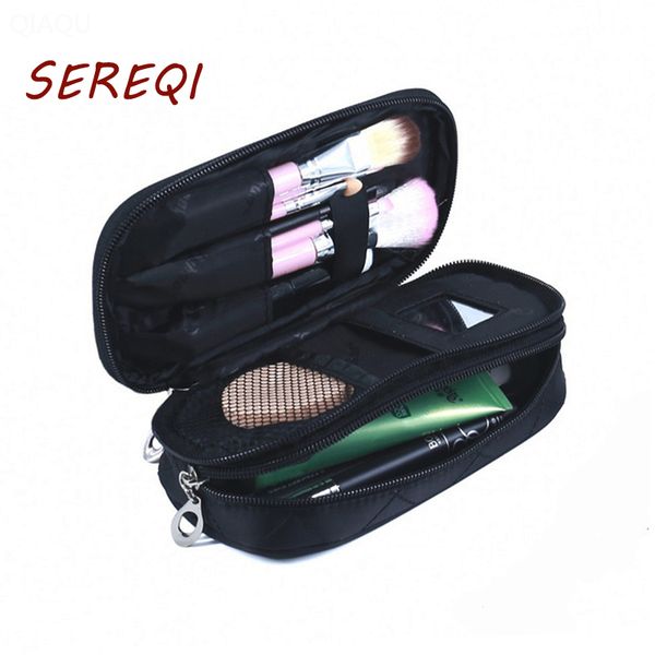 

portable small makeup bag double cosmetic/brush bag with mirror travel/train kit organizer professional purse makeup pouch
