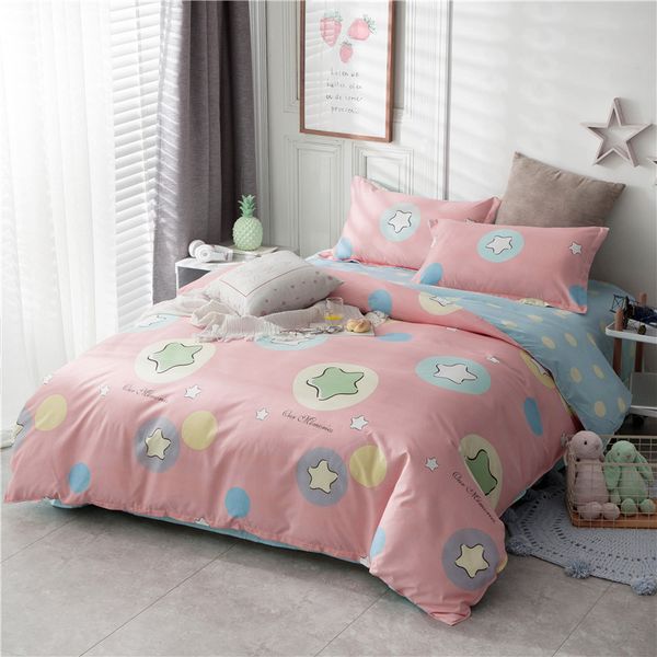 

pink star 3/4pcs bedding sets girls cartoon duvet cover bed sheets pillowcases twin full  king comforter cover bedclothes