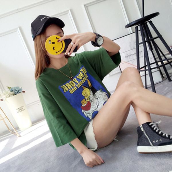 

2019 весна лето корейский стиль женская одежда новый стиль свободные и плюс размер жира мм 200 носимый мультфильм свободная посадка половина, White