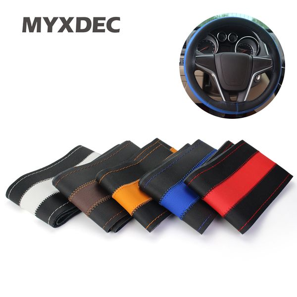 

sports universal double color diy car cowhide genuine leather steering wheel cover hole car steer decoration styling