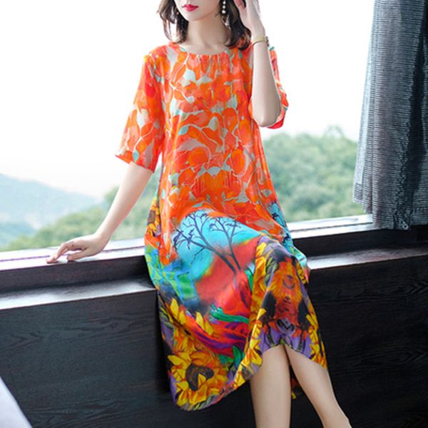 

3xl new chiffon silk vintage floral print plus size women elegant long loose summer dress vestidos femininos 2019 dresses, Black;gray