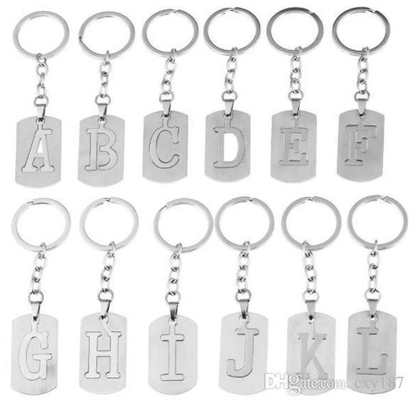 

26pcs lot english letter a -z keychain english letters key chain stainless steel jewelry car wallet handbags accessory for men women girl, Silver