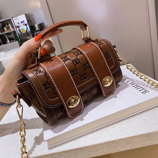 

2019 Tide Embossing Бостон Пакет Замок Пряжка Сумочка Цепи Одно плечо Женский Пакет