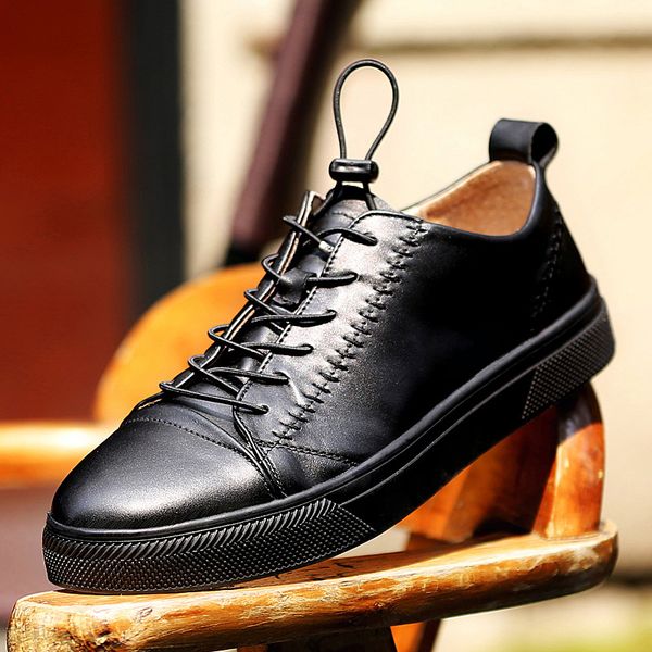 

2019 new men's shoes 100% genuine leather casual shoes waterproof work cow leather loafers black sneakers