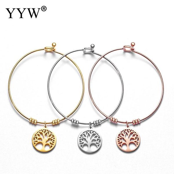 

life of tree stainless steel bangle for women cuff bangles pulseras mujer goog quality gold/silver/rose gold bransoletki damskie, Black