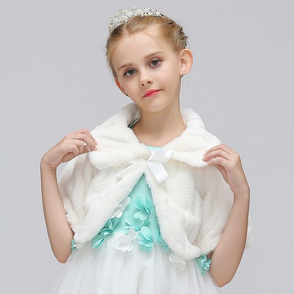 

new girls kids warm coat with ribbon princess cape fashion children winter coats toddler faux fur jacket fluffy outwear for baby, Blue;gray