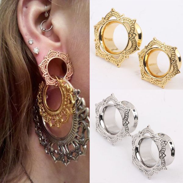 

fashion 1 pair flower flared flesh tunnel plug copper ear expander gauge body piercing jewelry