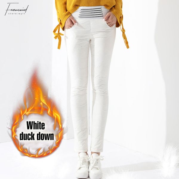 

pants women warm solid womens trousers winter 2019 new winter white color high waist duck down pants for women female thick garemay, Black;white