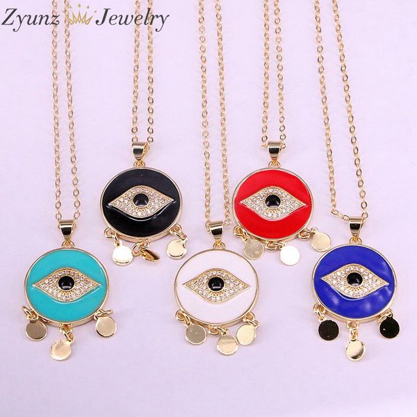 

10шт, цвет смешивание эмаль cz глаза кисточка круглого кулон ожерелье для женщин золотой цепи ожерелья ювелирных изделий подарка, Silver