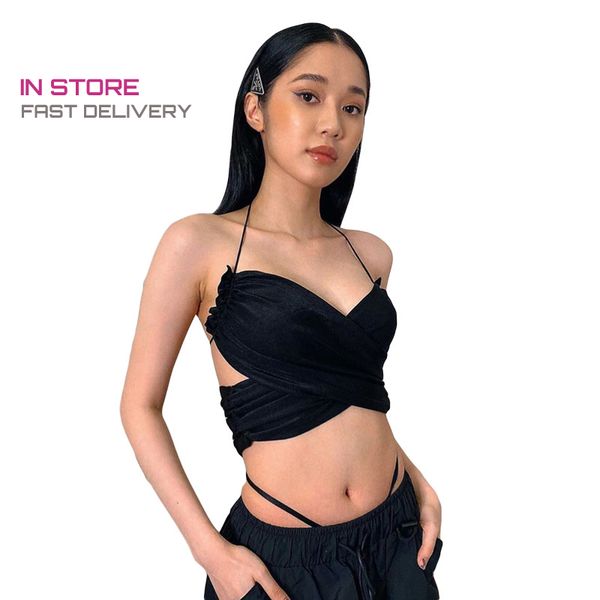 

2020 sexy backless выдалбливают crop топы без рукавов короткие лифчики фитнес партии tops black lace up crop топы streetwear танки блузы tee, White