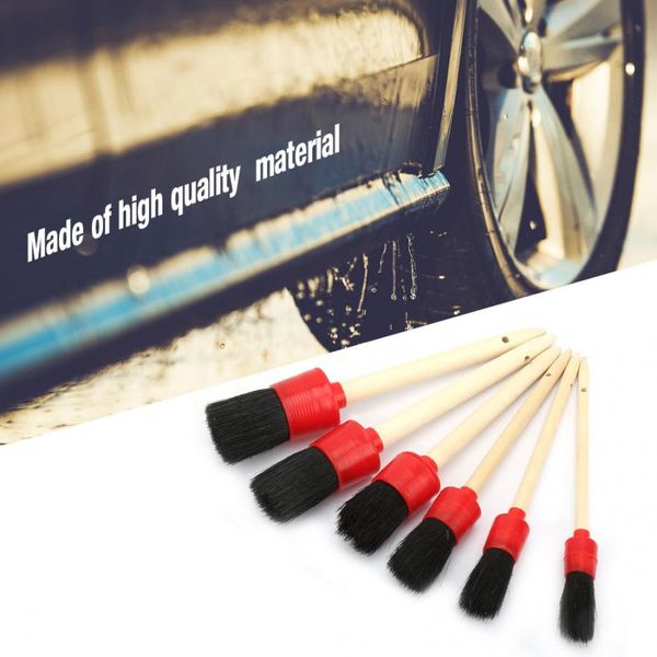 

popular wooden handle dust removal brush set round brushes for car washing detailing brush set