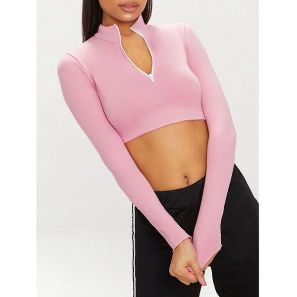 

hirigin 2019 stylish women turtle neck zipper pullover crop long sleeve short stretch outdoor sweatshirts streetwear, Black