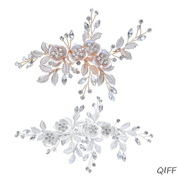 

wedding clip rhinestone bridal comb barrette - handmade flower clip head pieces, Golden;white