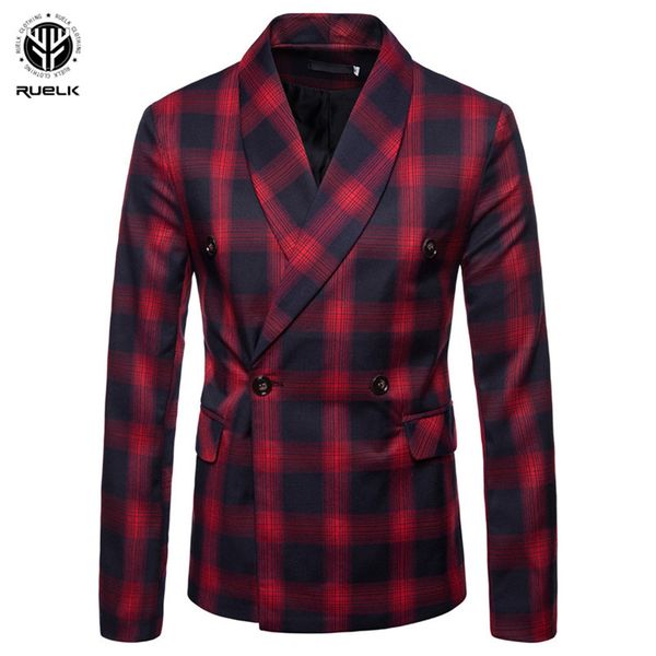 

ruelk 2018 autumn and winter new brand fashion plaid blazer men casual long sleeve large lattice jacket slim fit, White;black
