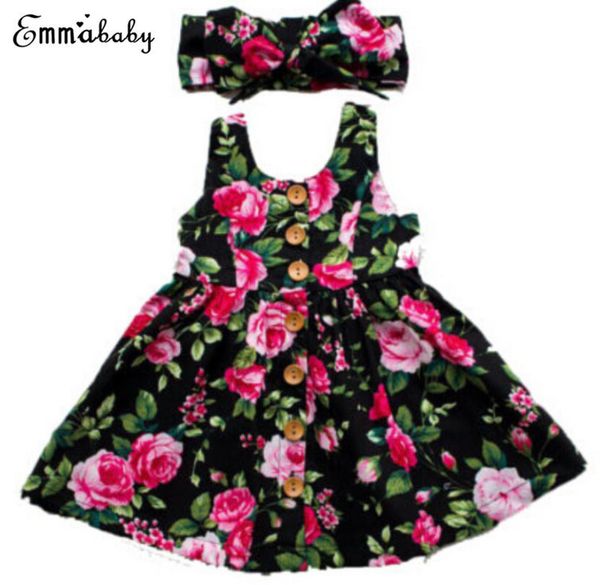 

2019 summer sleeveless girls dress baby girl clothes button floral bow dress a line pageant formal dresses kids sundress, Red;yellow
