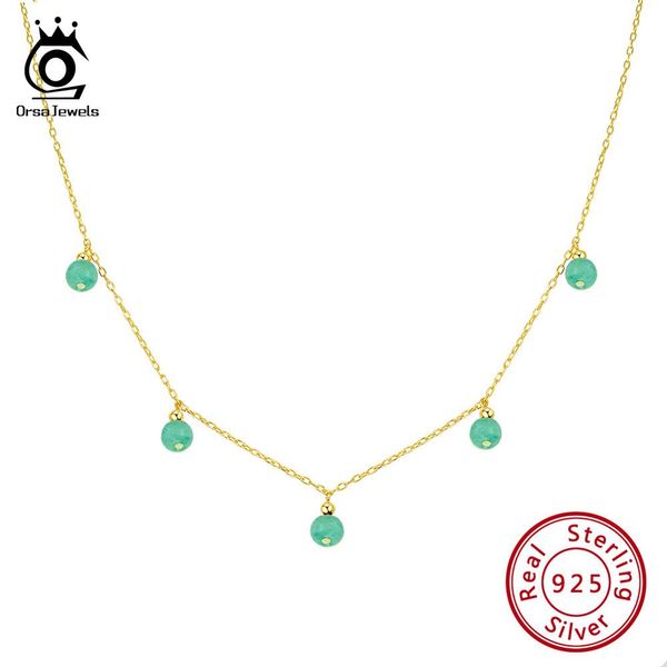 

orsa jewels 100% real 925 women natural stone pendant necklace 18k gold chain sterling silver necklace trendy fine jewelry sn149