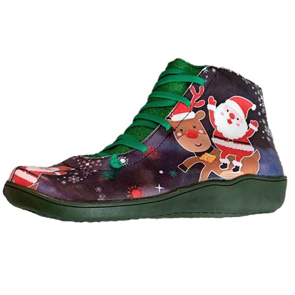 

women's pu leather christmas xmas ankle boots autumn winter cross strappy vintage punk boots flat ladies shoes woman botas mujer, Black