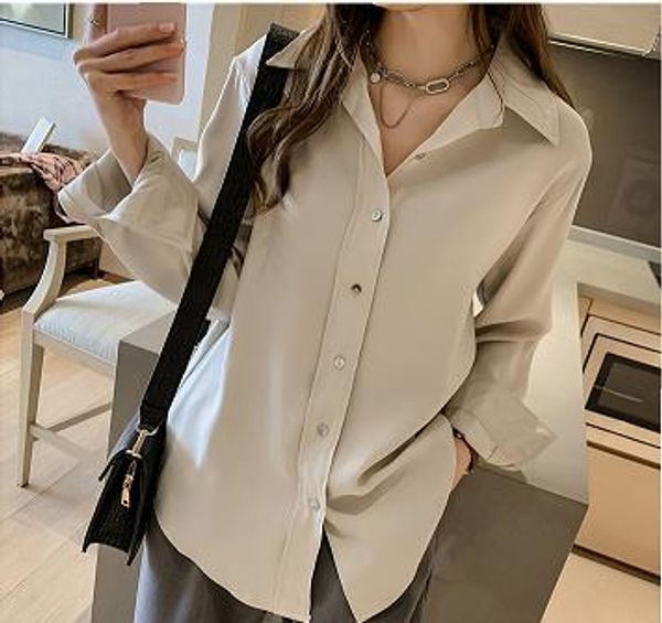 

long-sleeved shirt women spring 2020 new korean loose design niche chiffon shirt retro hong kong flavor shirt sry xsq, White