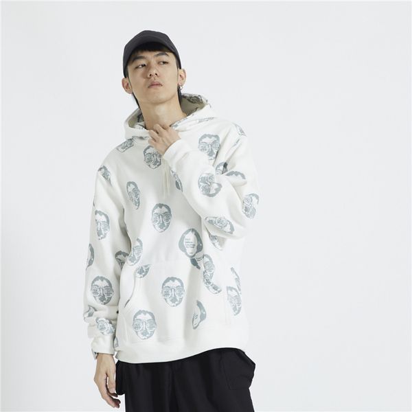 

2019 new men hooded human face pattern high street hoodie, Black