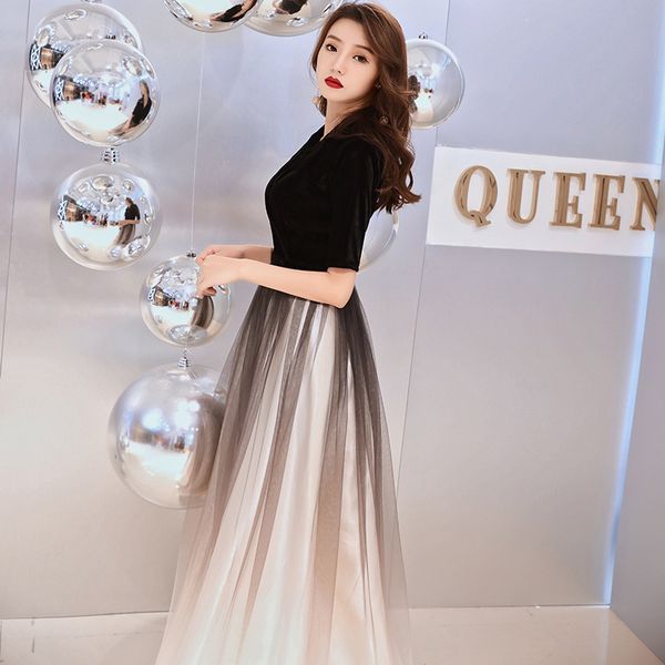 

half sleeves evening dress 2019 new vintage lace up mother of the bride dresses long dress evening gowns gaun malam, White;black