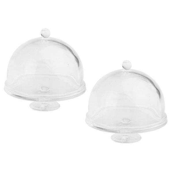 

2pcs dollhouse miniature cake stand acrylic serving platter with lid for 1/12 scale doll house decorations