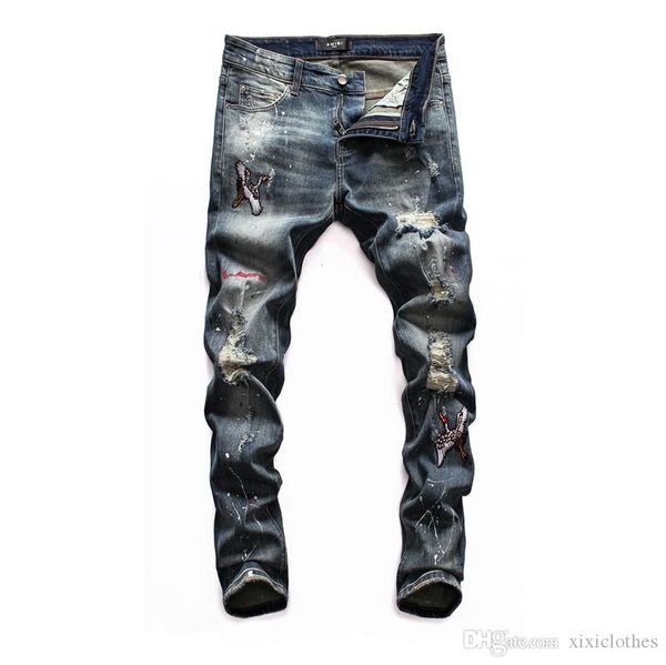 

tide brand casual men jeans wild fashion high-quality mens torn printed luxury mens designer jeans pour hommes mens designer joggers, Blue