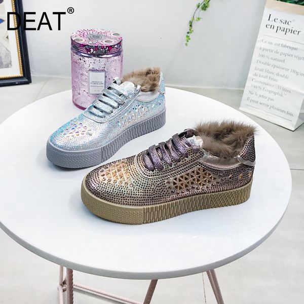 

deat] 2019 round toe bandage crystal fur comfortable casual flat shoes women new autumn winter fashion tide 10f086, Black