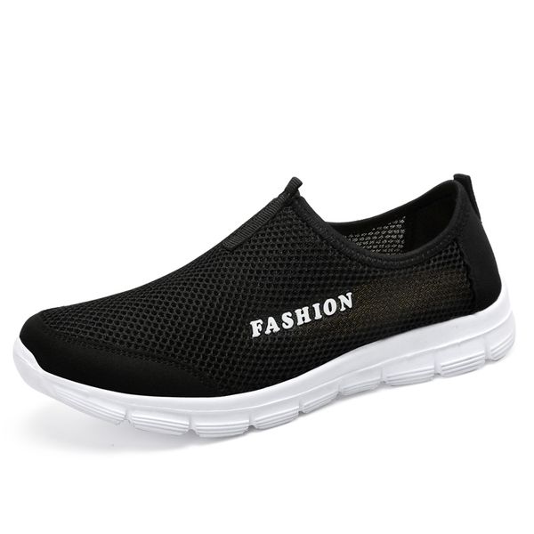

fashion summer shoes men casual air mesh shoes big size 46 47 lightweight breathable slip-on flats male sneakers chaussure homme, Black