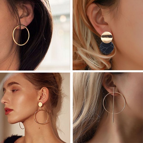 

en new simple korean fashion big round circle hoop earrings for women geometric ear hoops earing brincos jewelry gift, Golden;silver
