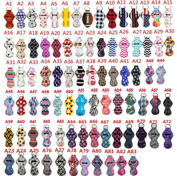 

83 colors printing neoprene chapstick holders baseball unicorn sunflower printed lipstick keychain wrap lipstick covers party favors
