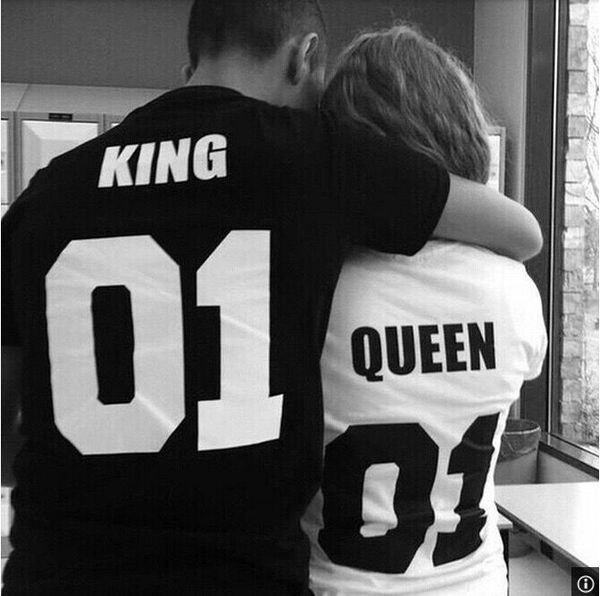 

бренд-дизайнер король и королева пара с коротким рукавом блузка письмо печати пара топы хип-хоп пара футболка любовник повседневная одежда, White;black