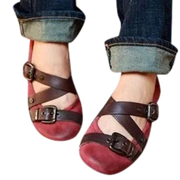 

women vintage flat bottom shoes mary janes sandals belt buckle round toe summer fashion 2019 new flat shoes big size 43 green r06, Black