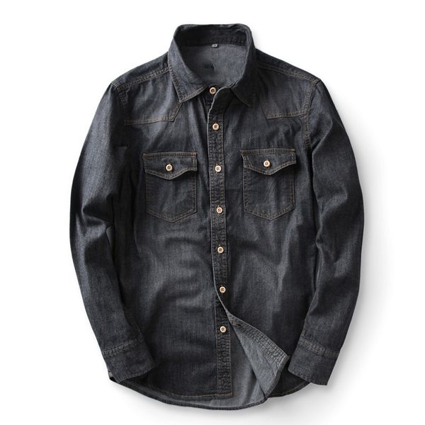 

4 colors men's casual denim shirt 2020 new fashion cotton cowboy long-sleeved jeans shirt male brand clothes black sky blue,n003, White;black
