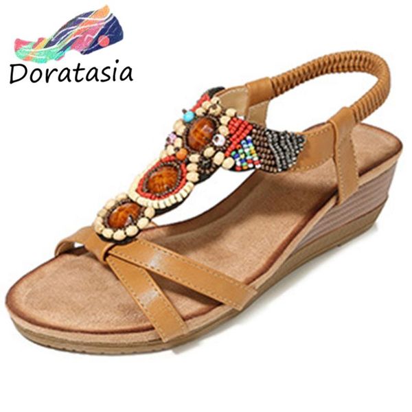 

doratasia holiday female summer sandals crystal high wedges sandals women back strap elastic casual shoes woman, Black