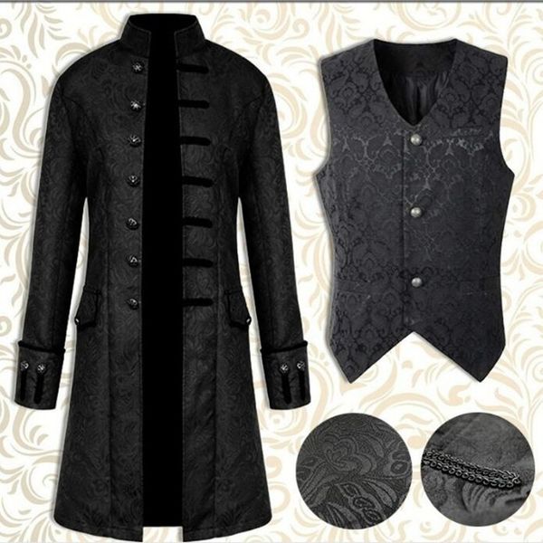 

new steampunk men's windbreakers retro trench man jacket coat gothic victorian dress uniform medieval coat/vest opera costume, Black;brown